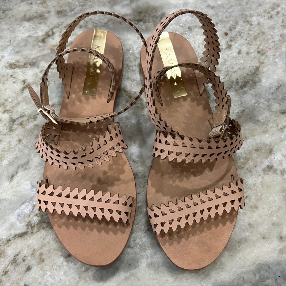 KAANAS Tan Leather Cutout Strappy Sandals Size 6